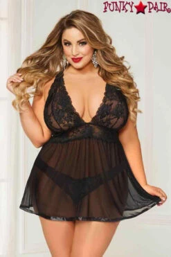Plus Size 2pc Lace And Mesh Babydoll Set STM-10672X -Plus Size Fits Sales Store 10672X Black 85910.1544555662