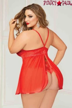 Plus Size 2pc Lace And Mesh Babydoll Set STM-10672X -Plus Size Fits Sales Store 10672X Red B 38214.1544555647