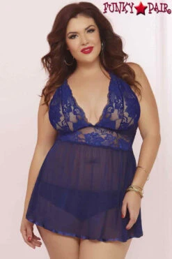Plus Size 2pc Lace And Mesh Babydoll Set STM-10672X -Plus Size Fits Sales Store 10672X Blue 04170.1544555669