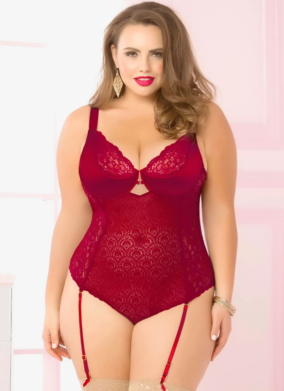 Plus Size Geo Lace Teddy With Satin Sash STM-10692X 4 Plus Size Geo Lace Teddy With Satin Sash STM-10692X - Image 4