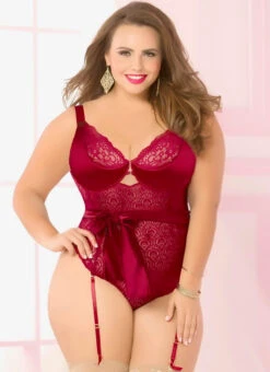 Plus Size Geo Lace Teddy With Satin Sash STM-10692X 10 Plus Size Geo Lace Teddy With Satin Sash STM-10692X -Plus Size Fits Sales Store 10692x 37348.1667243477