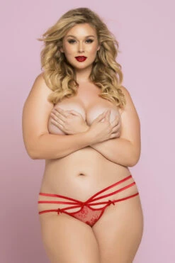 Plus Size Lace Thong With Strappy Detail STM-10763X -Plus Size Fits Sales Store 10763X RED F 37047.1594836175