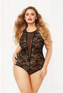 STM-10863X, Lace Teddy With Keyhole Back -Plus Size Fits Sales Store 10863X BLACK F 30385.1658609638