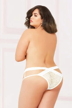 Plus Size Open Crotch Panty With Criss Cross Detail STM-10901X -Plus Size Fits Sales Store 10901X WHITE B 32317.1713050344