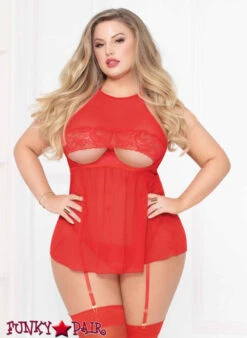STM-10934X, Mesh And Lace High Neck Babydoll | Seven 'til Midnight -Plus Size Fits Sales Store 10934XP RED F 24316.1541801357