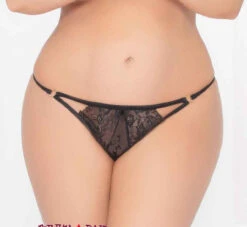 STM-10936X, Flocked Mesh And Lace Open Crotch Panty | Seven 'til Midnight