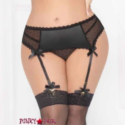 STM-10943X, Satin And Dot Mesh Garter Belt | Seven 'til Midnight -Plus Size Fits Sales Store 10943X BLACK F 89878.1675275528