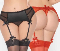 STM-10943X, Satin And Dot Mesh Garter Belt | Seven 'til Midnight