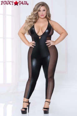 Plus Size Lamé And Mesh Bodysuit STM-10964X
