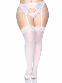 1101Q, Plus Size Sheer Lace Top Stocking
