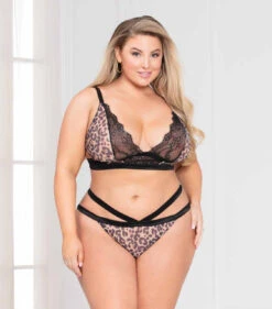Plus Size Lace And Leopard Print Bra Set, STM-11069X