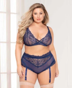 Plus Size Lace And Mesh Bralette Set STM-11077X