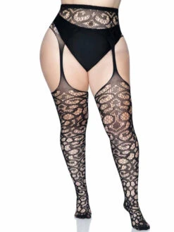 LA-1780X, Plus Size Scroll Lace Stockings By Leg Avenue