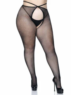 LA-1951X, Plus Size Micro Net Strappy Waist Tights By Leg Avenue