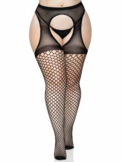 LA-1953X, Plus Size Oval Net Suspender Pantyhose By Leg Avenue