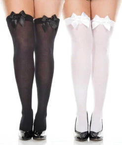 MUSIC LEGS ML-4742Q, Plus Size Satin Bow Opaque Thigh High