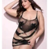 MUSIC LEGS ML-60130Q, Plus Size Mesh Rhinestones Chemise Dress