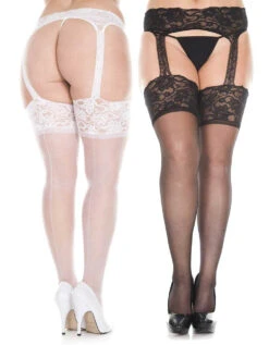 MUSIC LEGS ML-7831Q, Plus Size Backseam Garterbelt Stockings