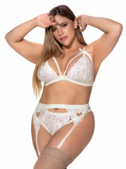 MA8221X, Plus Size Bra, Thong And Garterbelt Set -Plus Size Fits Sales Store 8221X Ivory Front 30993.1677599095
