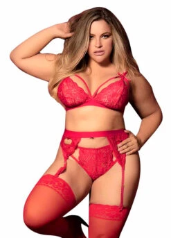 MA8221X, Plus Size Bra, Thong And Garterbelt Set -Plus Size Fits Sales Store 8221X Red Front 16172.1677599122