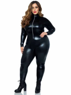 LA-85047X, Plus Size Wet Look Zipper Catsuit By Leg Avenue -Plus Size Fits Sales Store 85047X 03 001 30368.1631805545