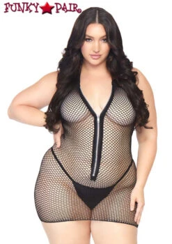 Plus Size Fishnet Zip Up Mini Dress Leg Avenue LA86086X