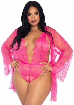 LA86112X, Plus Size Floral Lace Teddy And Matching Robe By Leg Avenue -Plus Size Fits Sales Store 86112X 01 165 25030.1669054314