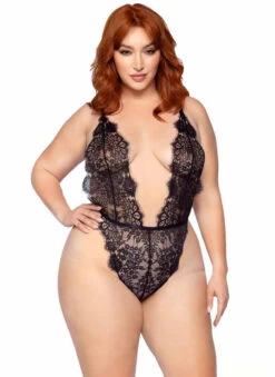 LA86112X, Plus Size Floral Lace Teddy And Matching Robe By Leg Avenue -Plus Size Fits Sales Store 86112X Blk 1 97331.1669054401