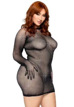 LA86124X, Plus Size Rhinestone Gloved Mini Dress By Leg Avenue -Plus Size Fits Sales Store 86124X Side 53128.1669054938