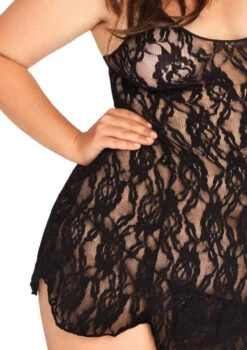Leg Avenue | LA-8717Q, Rose Lace Babydoll -Plus Size Fits Sales Store 8717q blk closeup 94912.1609963705