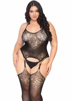 LA89175X, Plus Size Seamless Jacquard BodyStocking By Leg Avenue