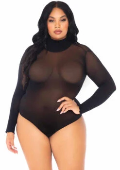 LA89228X, Plus Size Opaque High Neck Bodysuit By Leg Avenue