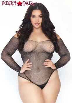 Leg Avenue | LA89231X, Crystalized Long Sleeved Bodysuit -Plus Size Fits Sales Store 89231X 01 001 90925.1556645817