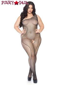 Leg Avenue | LA89240X, Crystalized Fishnet Asymmetrical Bodystocking -Plus Size Fits Sales Store 89240X 01 001 13544.1556725364