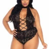 Leg Avenue | LA89245X, Plus Size High Neck Floral Lace Teddy