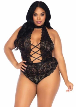 Leg Avenue | LA89245X, Plus Size High Neck Floral Lace Teddy