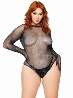 LA89271X, Plus Size Rhinestone Gloved Bodysuit By Leg Avenue