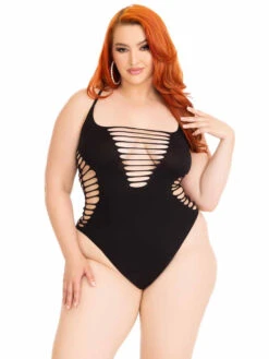 LA89294X, Plus Size Shredded Thong Bodysuit -Plus Size Fits Sales Store 89294X 001 001 34318.1708567798