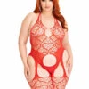 LA89306X, Plus Size Heart Net Suspender Bodystocking