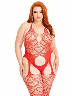 LA89306X, Plus Size Heart Net Suspender Bodystocking
