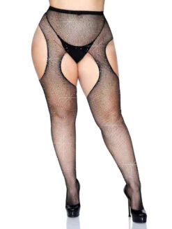 Rhinestones Fishnet Suspender Pantyhose LA-9108X