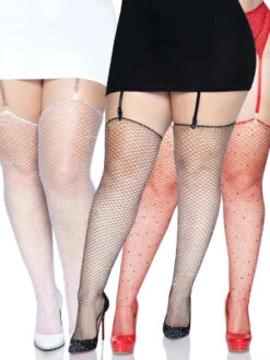 LA-9124X, Plus Size Rhinestone Fishnet Stockings By Leg Avenue
