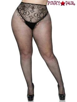 LA-9282X, Plus Size French Fishnets With Faux Lace Up By Leg Avenue -Plus Size Fits Sales Store 9282X 01 001 32257.1657904344