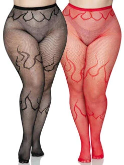 LA-9288X, Plus Size Flame Net Tights By Leg Avenue