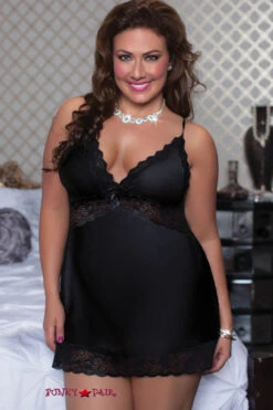 Plus Size Satin Chemise Set STM-9722X -Plus Size Fits Sales Store 9722X BLACK F 16790.1674954353