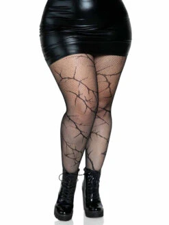 LA-9724X, Plus Size Cracked Fishnet Tights By Leg Avenue