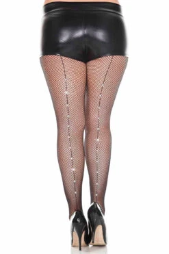 ML-973Q, Plus Size Rhinestone Backseam Pantyhose