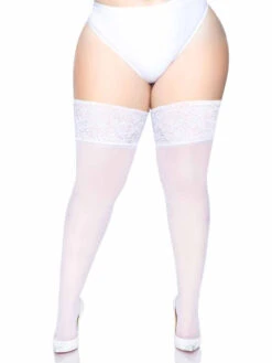 Plus Size Lycra Sheer W/5" Silicone Stay Up Lace Top