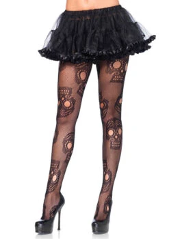LA9982X, Plus Size Sugar Skull Net Pantyhose