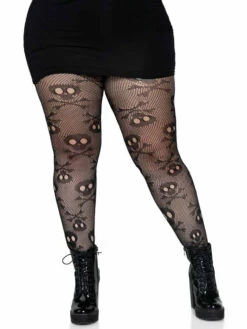 LA-9986X, Plus Size Pirate Skull Net Tights By Leg Avenue